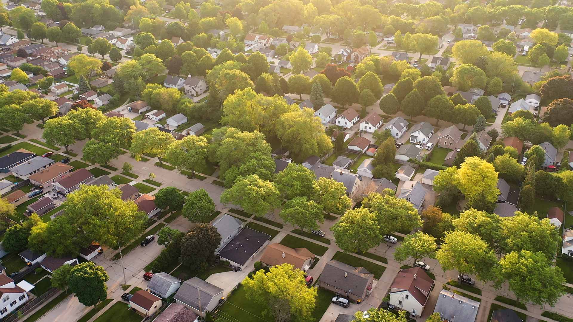 Aerial view of a neighborhood in Janesville, MN.