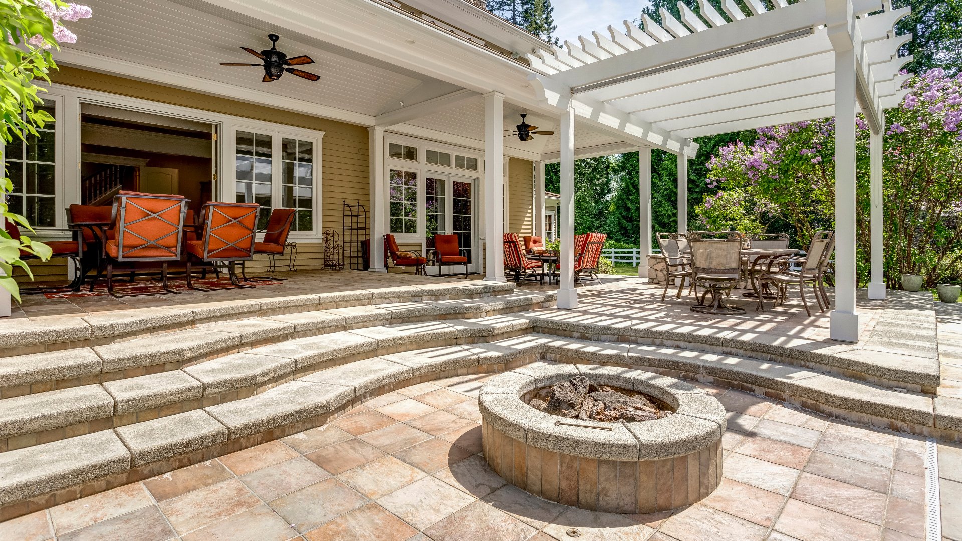 Patio, fire pit, and pergola custom built for our team at our client's home in St. Clair, MN.