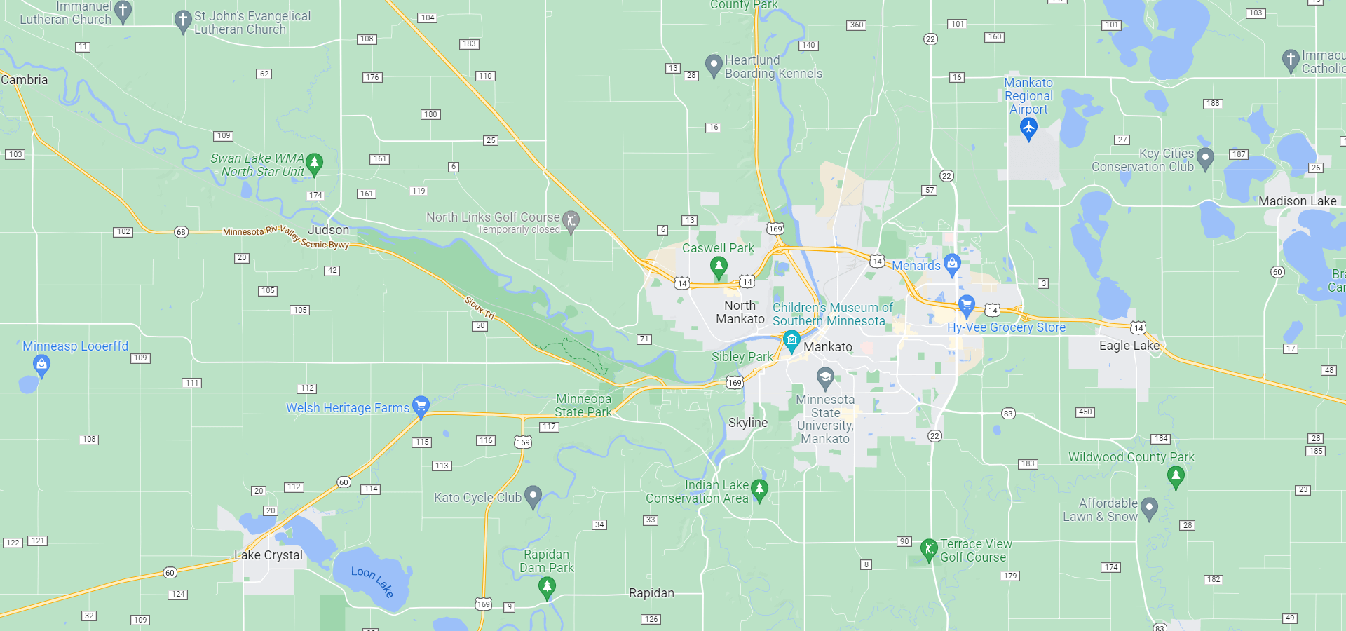 Mankato, Minnesota area map in color