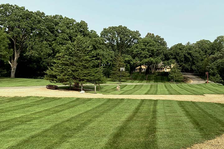 Large yard with freshly mowed grass near St Peter, MN.